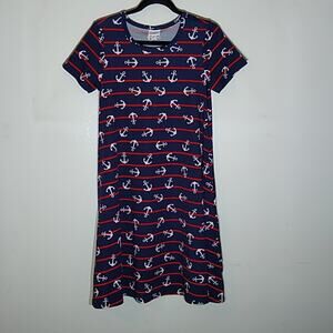 Lularoe Women's Size XXS Red White& blue anchor dress with pockets.